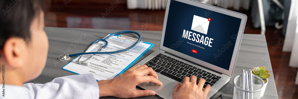 Poster email notification message showing on computer screen brisk. digital marketing message information t