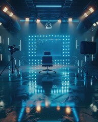 Empty, lit  space with modern equipment and lighting.