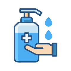 Hand sanitizer dispenser with hand vector art illustration