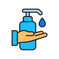 Hand washing with soap dispenser on black background