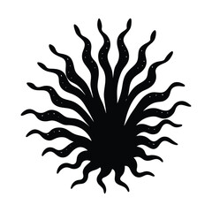 Black silhouette of stylized sun with wavy rays vector illustration