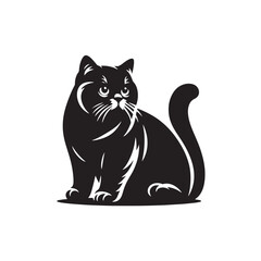 British Shorthair Vector Silhouette: Iconic and Sturdy Cat Illustration in Clean Vector Style, Showcasing the Breed’s Round Face, Plush Coat, and Distinctive Stocky Build in Profile.
