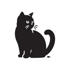 British Shorthair Vector Silhouette: Iconic and Sturdy Cat Illustration in Clean Vector Style, Showcasing the Breed’s Round Face, Plush Coat, and Distinctive Stocky Build in Profile.

