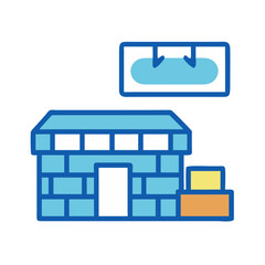 Simple blue warehouse icon vector illustration on White Background