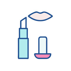 Stylized flat graphic of lipstick and lips illustration