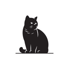 British Shorthair Vector Silhouette: Iconic and Sturdy Cat Illustration in Clean Vector Style, Showcasing the Breed’s Round Face, Plush Coat, and Distinctive Stocky Build in Profile.
