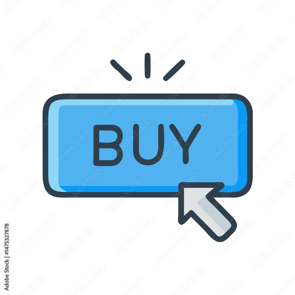 Poster click to buy button with cursor over white background