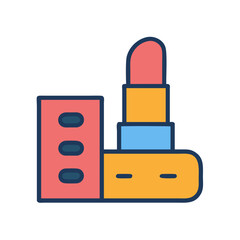 Stylish lipstick icon with geometric shapes and vibrant colors
