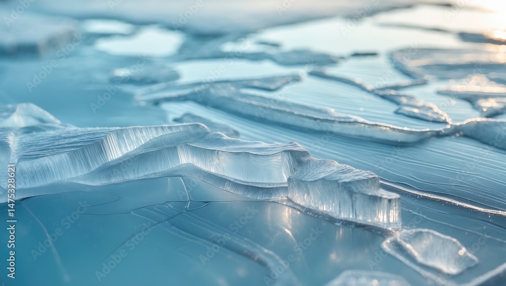 Poster abstract ice surface with cracking patterns and blue tints