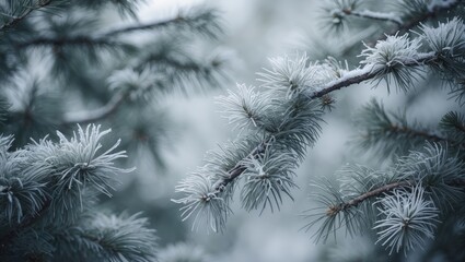 Zoomed-in view of a fluffy fir tree branch designed for wallpaper and text placement