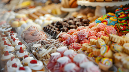 Tempting Variety of Colorful Sweets at Dessert Shop
