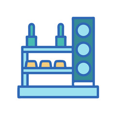 Modern automated factory machinery icon on a black background