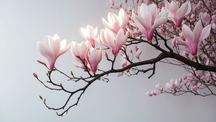 Magnolia blossoms on a branch isolated background