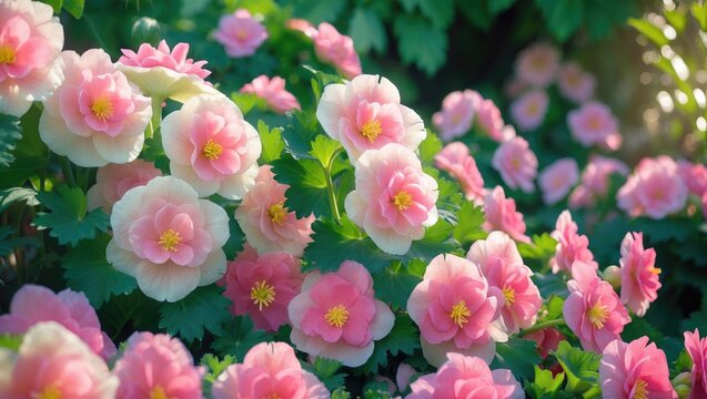Begonias blossoming in the garden