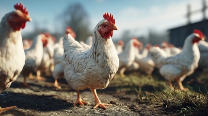 Fototapeta premium Organic Free-Range Chickens Farm-Raised Poultry in 3D Illustration