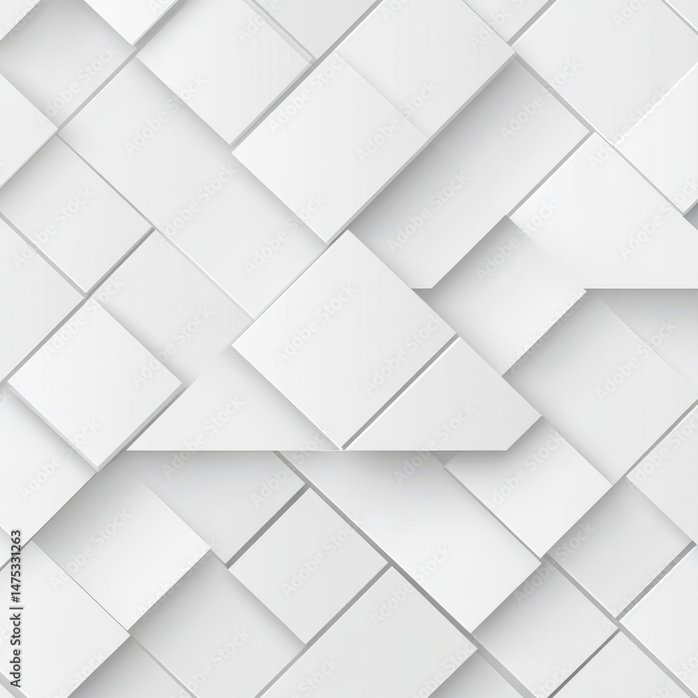 Aufkleber modern white and light grey square overlapped pattern on background with shadow. white background. m