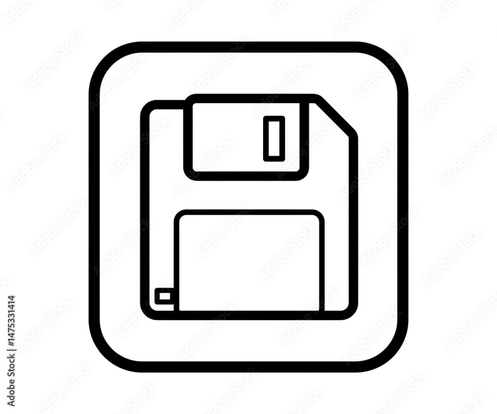 Poster rounded square containing a floppy disk outline design transparent background