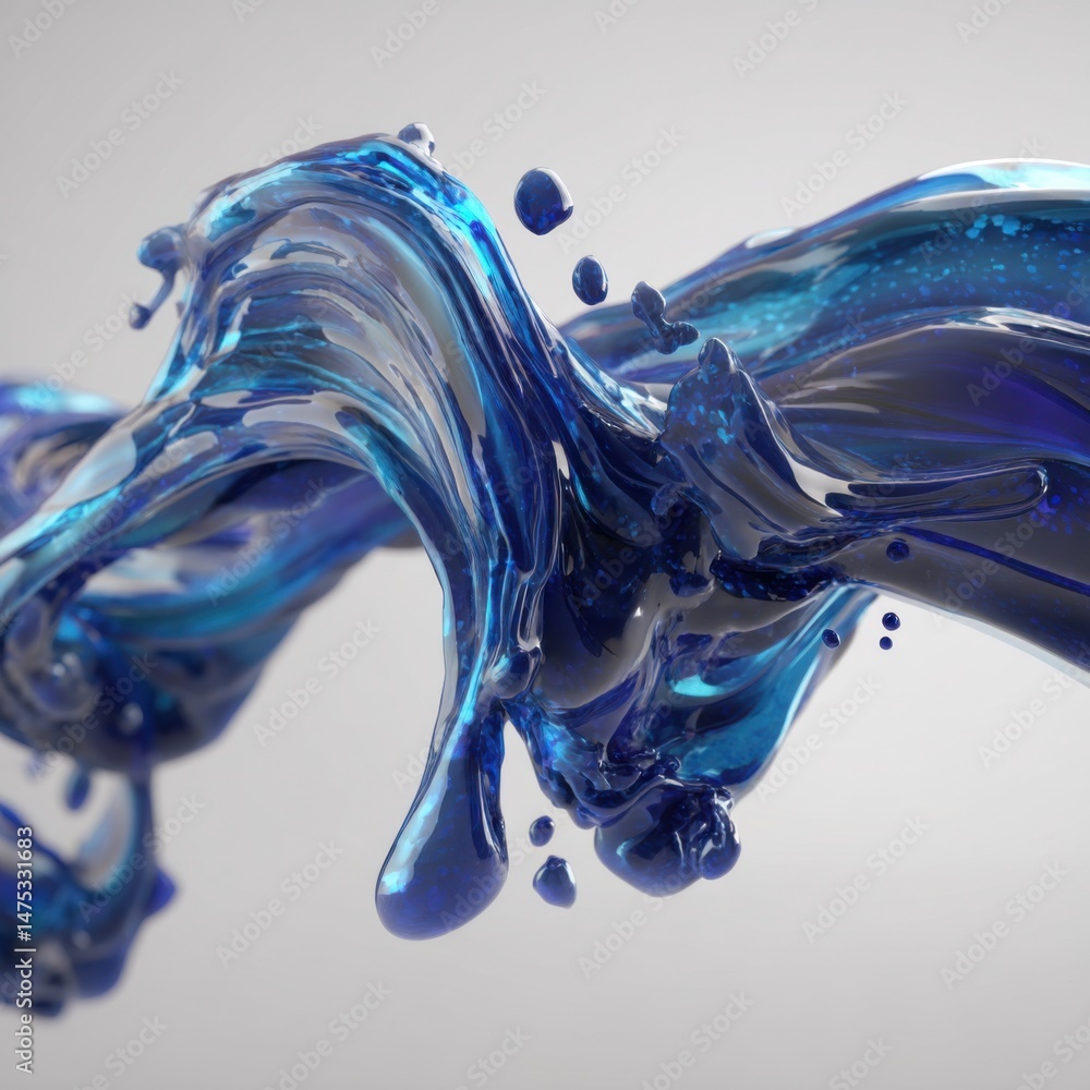Poster abstract blue liquid wave motion close up studio shot of dynamic fluid splash on white background fo