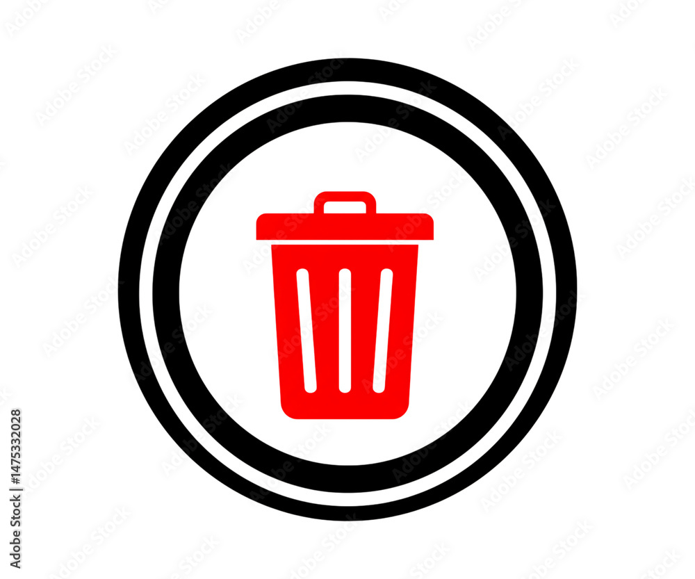 Poster red trash can icon inside circle design element on a transparent background