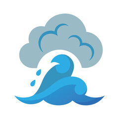Grey cloud raining over blue waves vector graphic illustration design