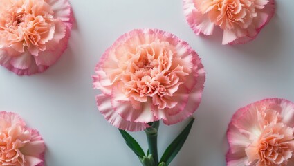 Close-up of a delicate pink carnation flower on a colorful background, ideal for romantic or seasonal decor.