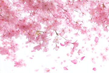 Pink cherry blossom petals falling in spring bloom low angle view nature beauty season