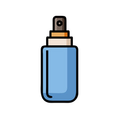 Minimalist illustration of blue spray bottle on black background