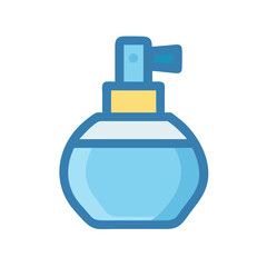 Stylized blue perfume bottle icon with black background illustration