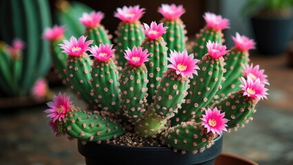 Naklejka premium Brightly blooming Christmas cactus with vibrant petals