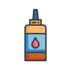 Cartoon style glue bottle with drop emblem isolated