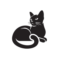 Burmese Cat Vector Silhouette: Sleek and Muscular Feline Illustration Highlighting the Breed’s Distinctive Rounded Features, Glossy Coat, and Expressive Eyes in Clean, Minimalist Vector Style.
