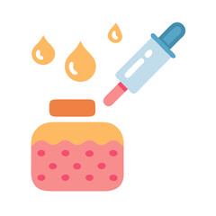 Flat vector illustration of skincare serum bottle and dropper