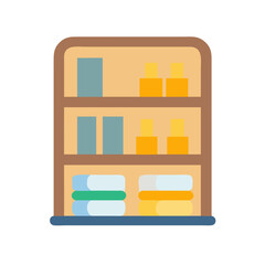 Flat illustration of organized shelf with goods on black