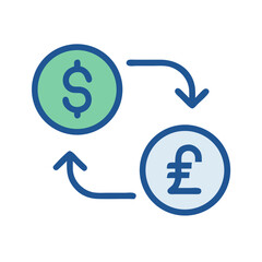 Currency exchange concept showing dollar and pound conversion icon
