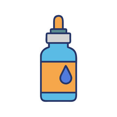 Blue droplet bottle with label on black background