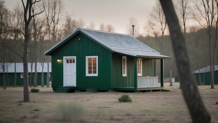 Green Wooden Cabin nestled in a Forest Mall for a Quiet Escape