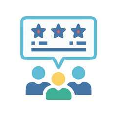 Customer feedback and review symbol above group of people