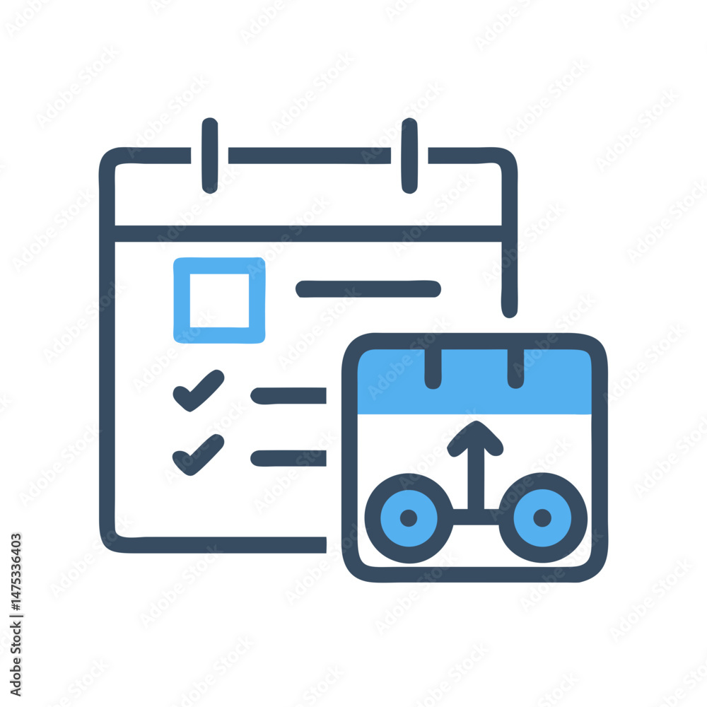 Aufkleber calendar date with delivery icon showing completed tasks