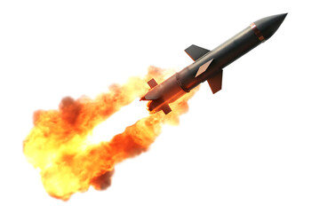 A missile with fire trail  isolated on hite background PNG