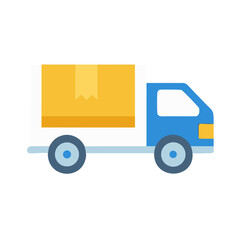 Delivery truck with cardboard box on White Background