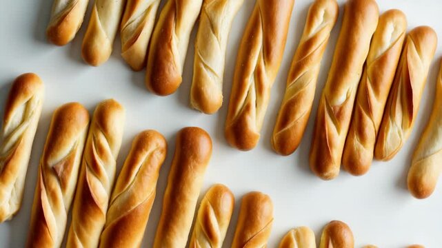 Top view of breadsticks forming a border.