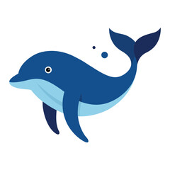 Cute blue dolphin cartoon illustration swimming with water bubbles isolated on white