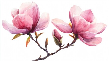 Fototapeta premium Elegant Watercolor Magnolia Flower on White Background