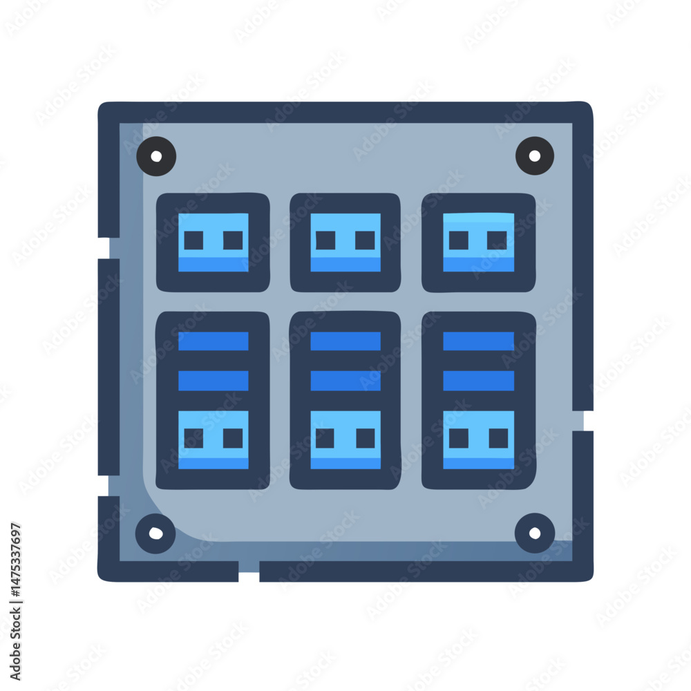 Poster isolated stylized computer processor chip illustration against white background