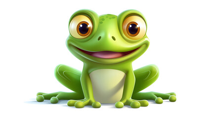 Obraz premium Cute Cartoon Frog Character on White Background - Playful Animal Illustration for Children's Books and Designs