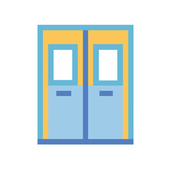 Stylized pixel art illustration of a simple double door