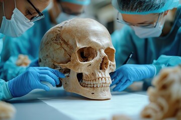 Dissecting a human skull forensic anthropology laboratory educational scientific analysis