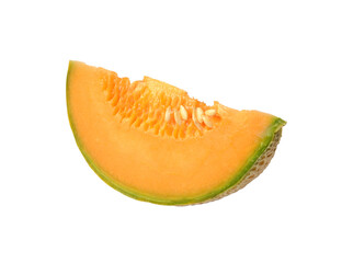 Orange cantaloupe melon slices on white background