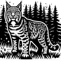 Bobcat Standing in Front of Forest