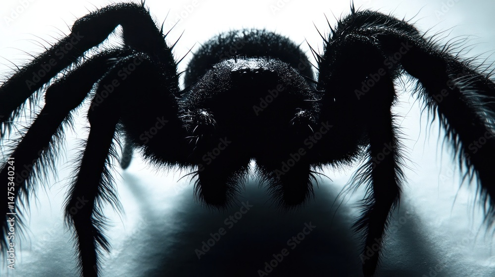 Wall mural imposing black spider lurking in the shadows poised to strike with menacing fangs and legs a close u